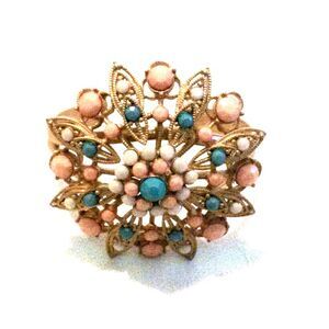 Faux Turquoise and Coral Statement Cuff Bracelet